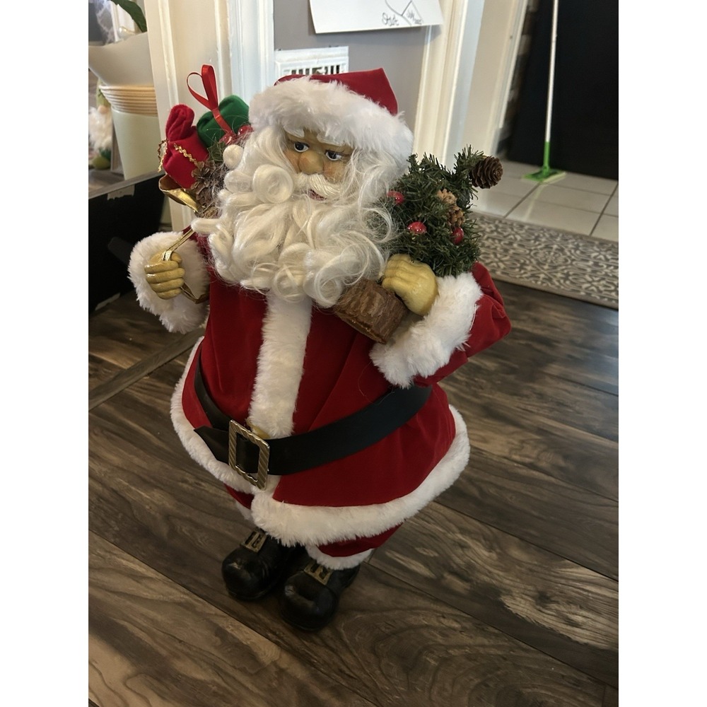 VINTAGE 24" SANTA 2 feet Tall Display Present And Tree Holding - Picture 2 of 8